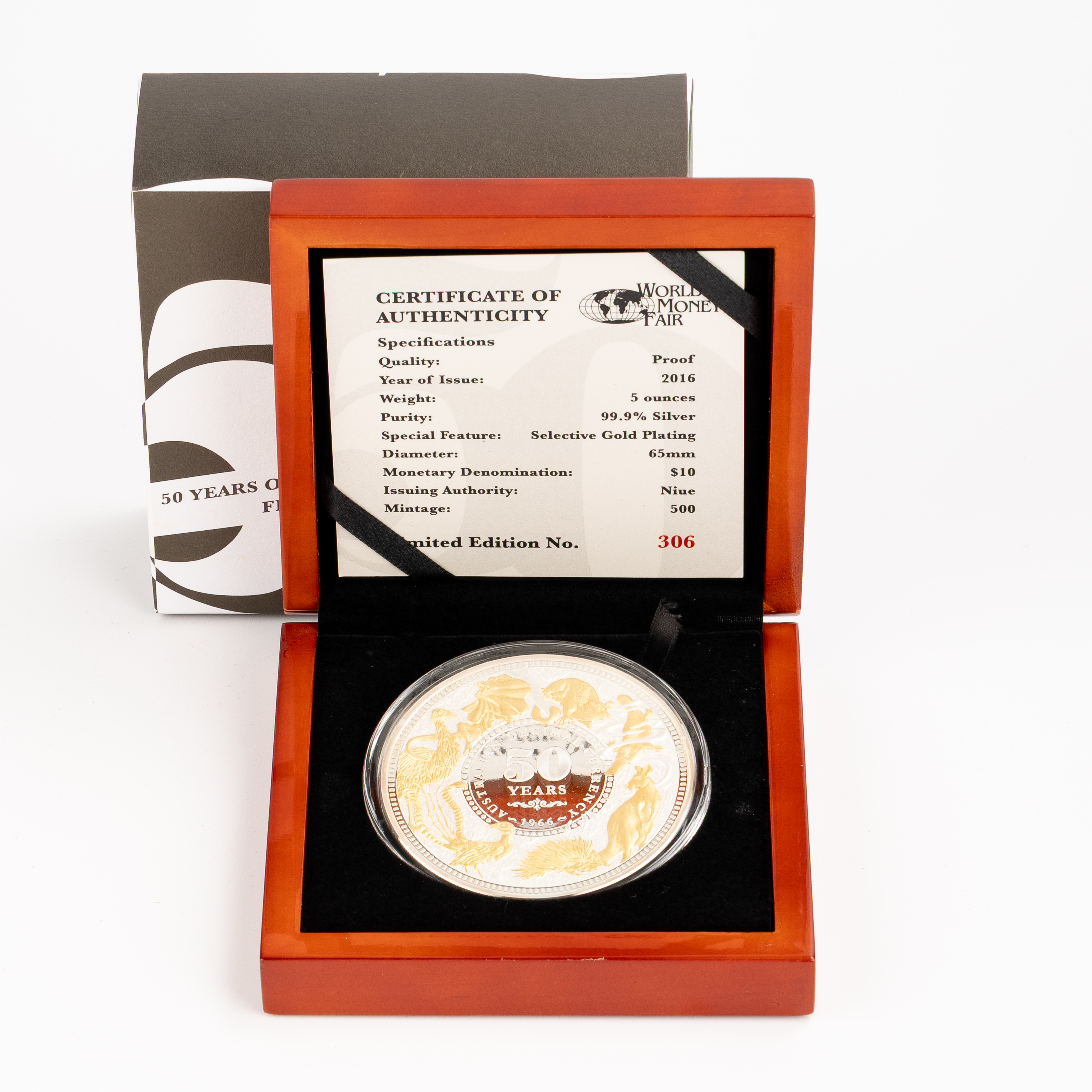 Niue, Elizabeth II, World Money Fair 5oz Silver Proof, Ten Dollars, 2016, FDC