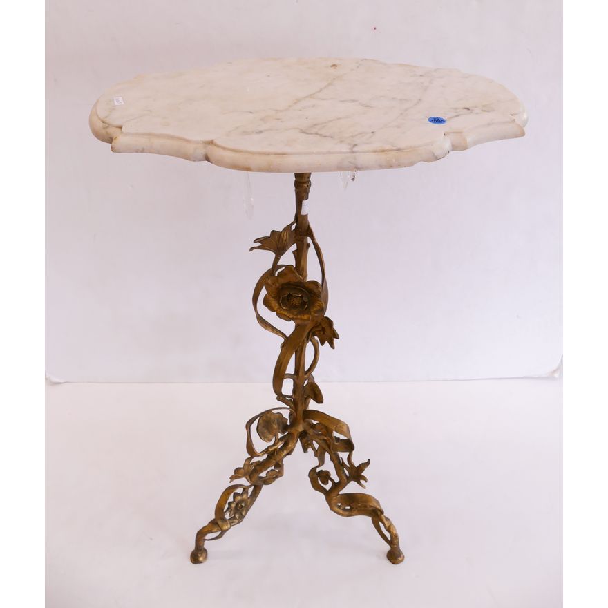 Victorian Iron Marble Top Floral Side Stand- 33x20x12''
