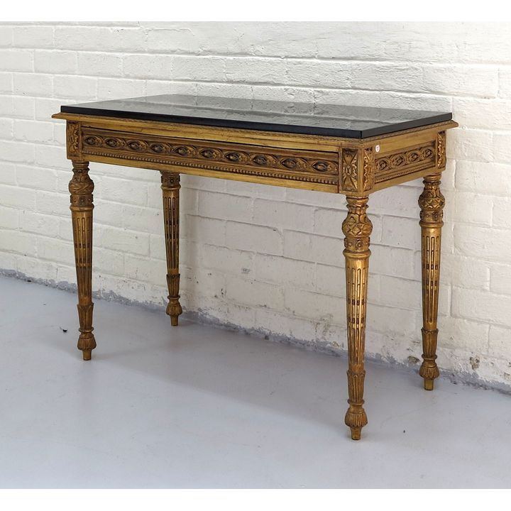 CARVED GILTWOOD AND MARBLE CONSOLE TABLE with frieze drawer