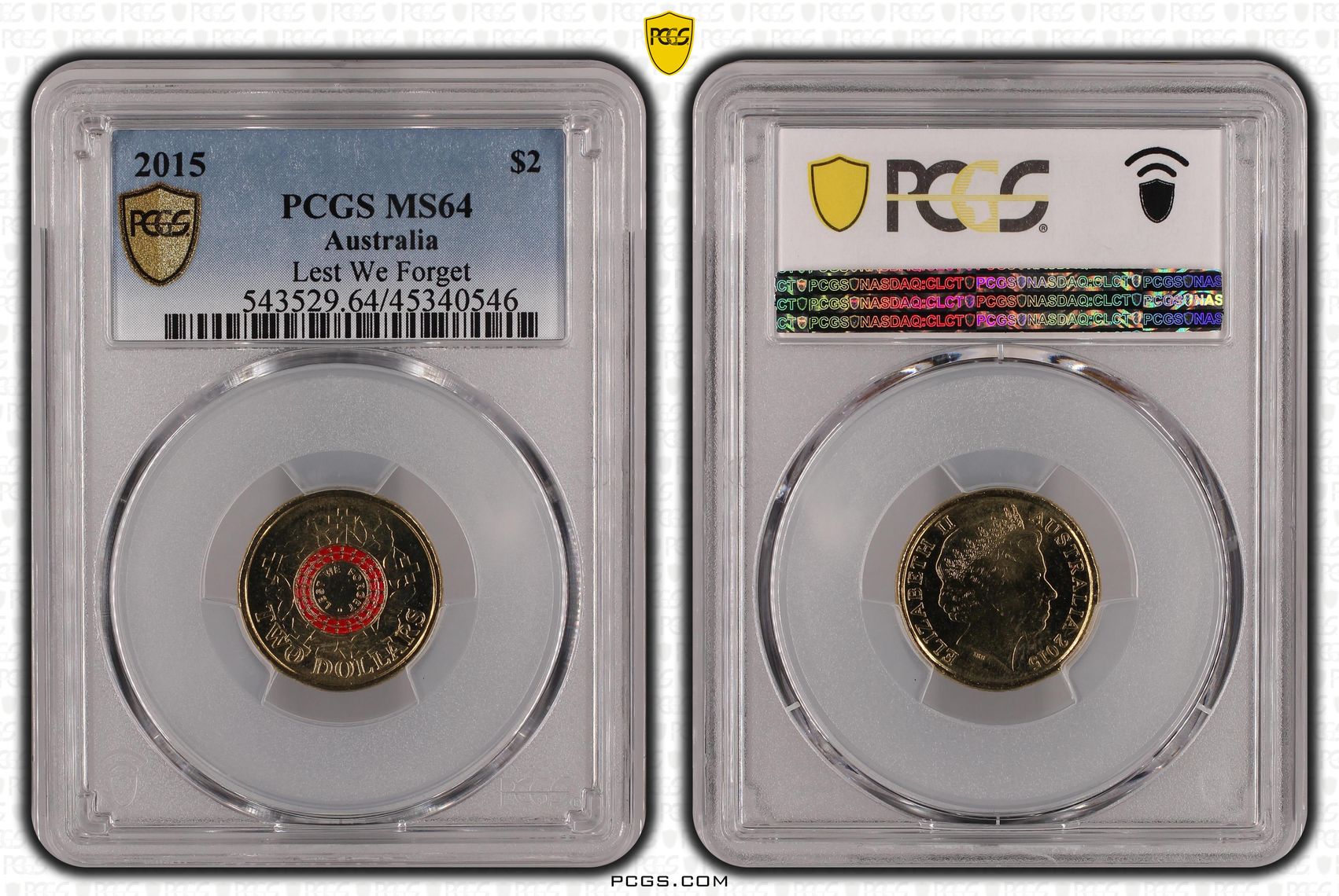 2015 Australia Two Dollar, $2 Lest We Forget PCGS - MS64 -546