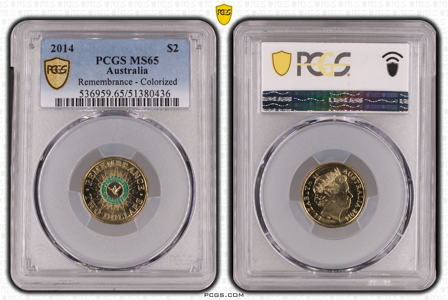 Remembrance Green Dove, Two Dollar, 2014, PCGS MS65