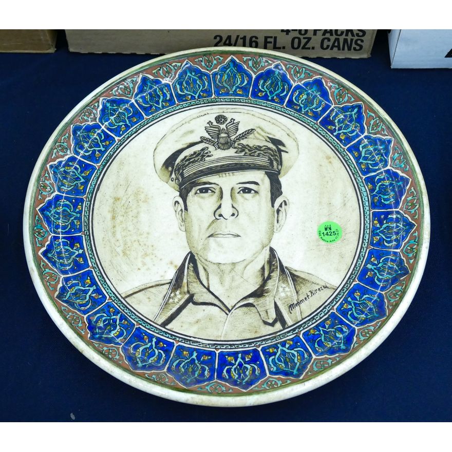 Turkish Faience General MacArthur Hanging Plate 12''