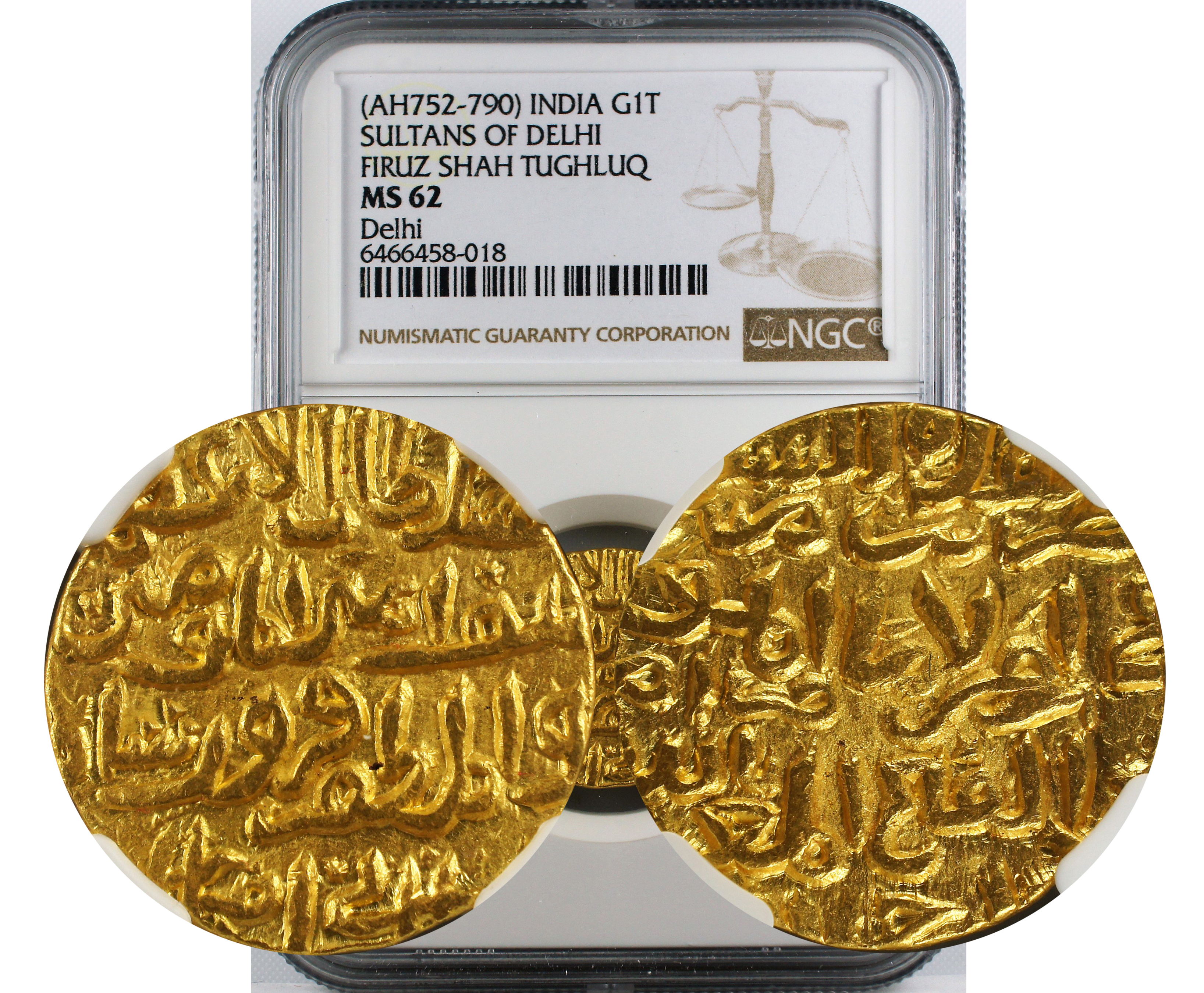 AH 752-790 INDIA GOLD TANKA SULTANS OF DELHI FIRUZ SHAH TUGHLUQ MS62