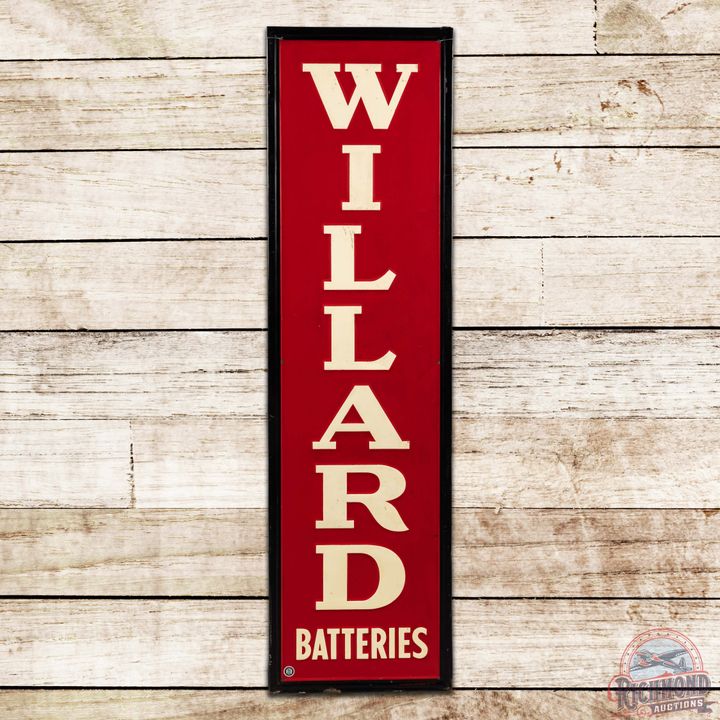 1941 Willard Batteries Vertical Emb. Single Sided Tin Sign