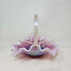 Fenton Opalescent Laced Iridescent Glass Holly Berry Basket
