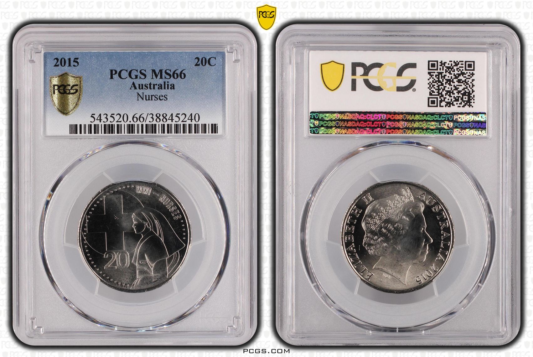2015 Australia Twenty Cent, 20c Nurses PCGS - MS66 -240