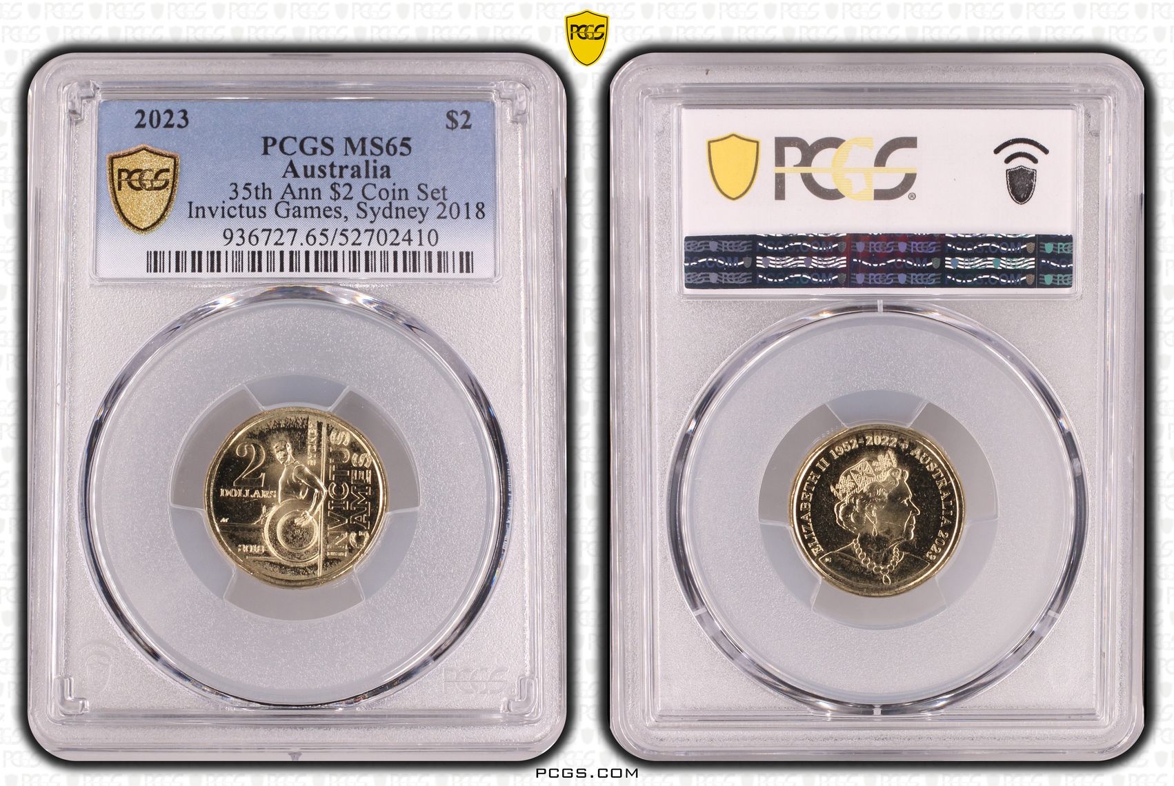 35th Ann $2 Coin Set Invictus Games, Sydney 2018, Two Dollar, 2023, PCGS MS65