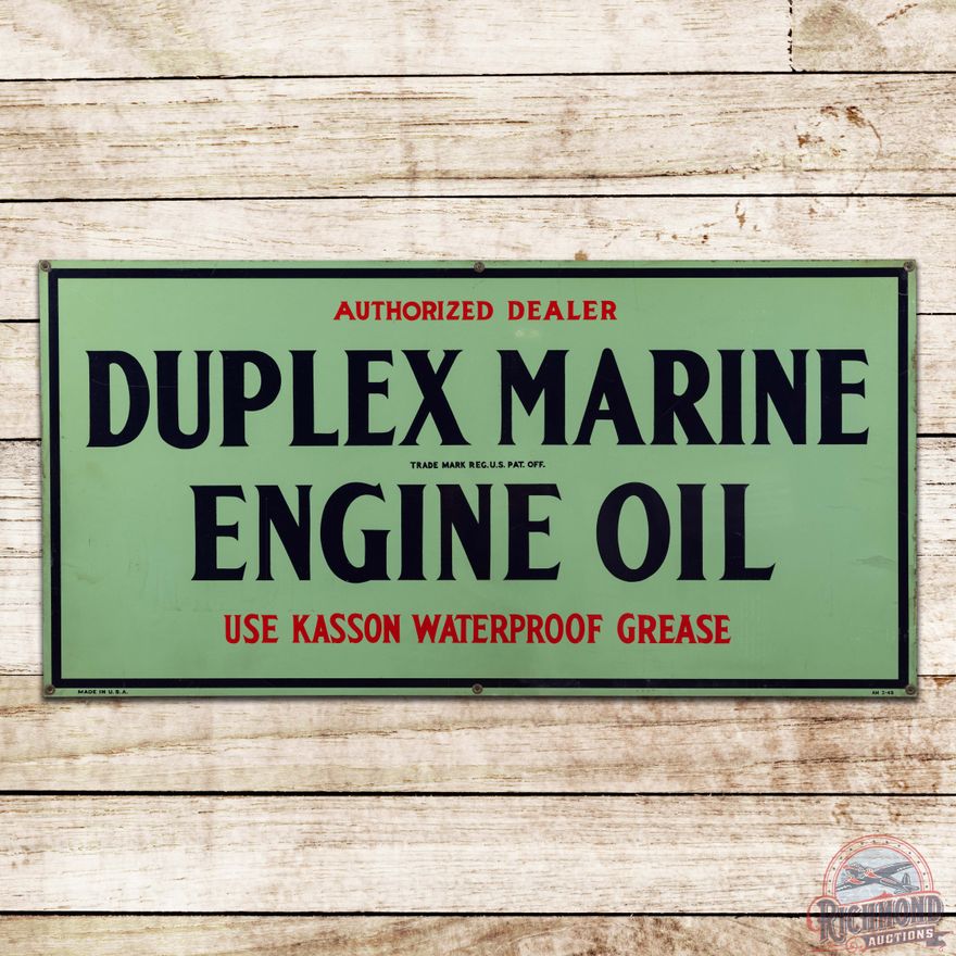 1948 Duplex Marine Engine Oil 48" Single Sided Tin Sign