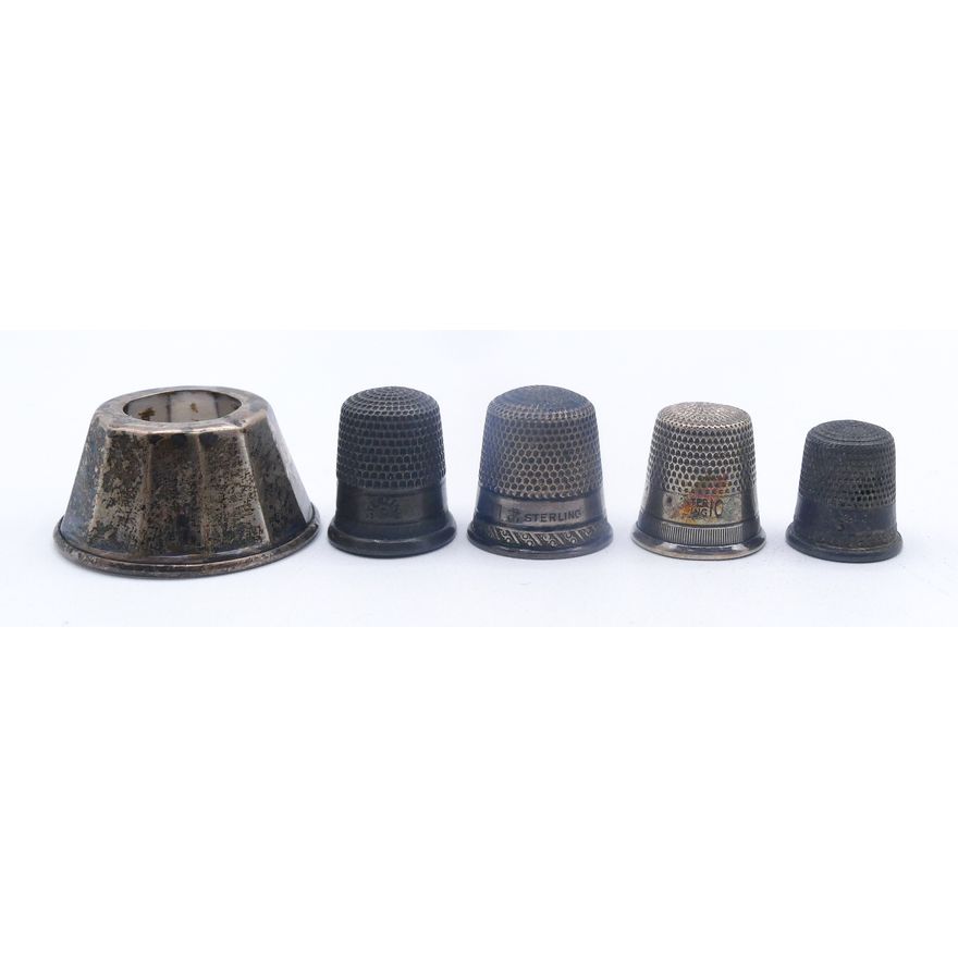 Box Old Sterling Thimbles etc.