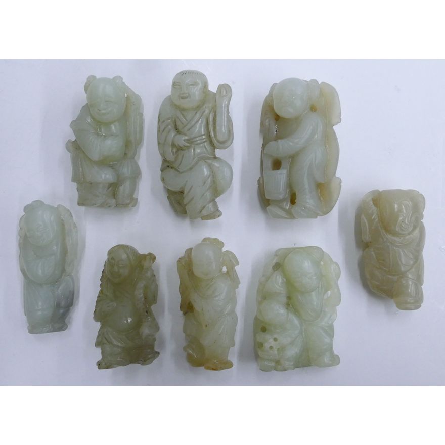 8pc Chinese Qing Jade Immortal Small Figures