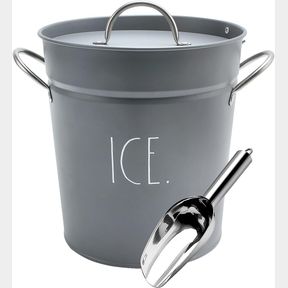 RAE DUNN ICE BUCKET WITH SCOOP - STAINLESS STEEL BUCKET WITH HANDLE, LID AND ICE SCOOPER - 4 QT. STORAGE BIN FOR ICE CUBES FOR BAR