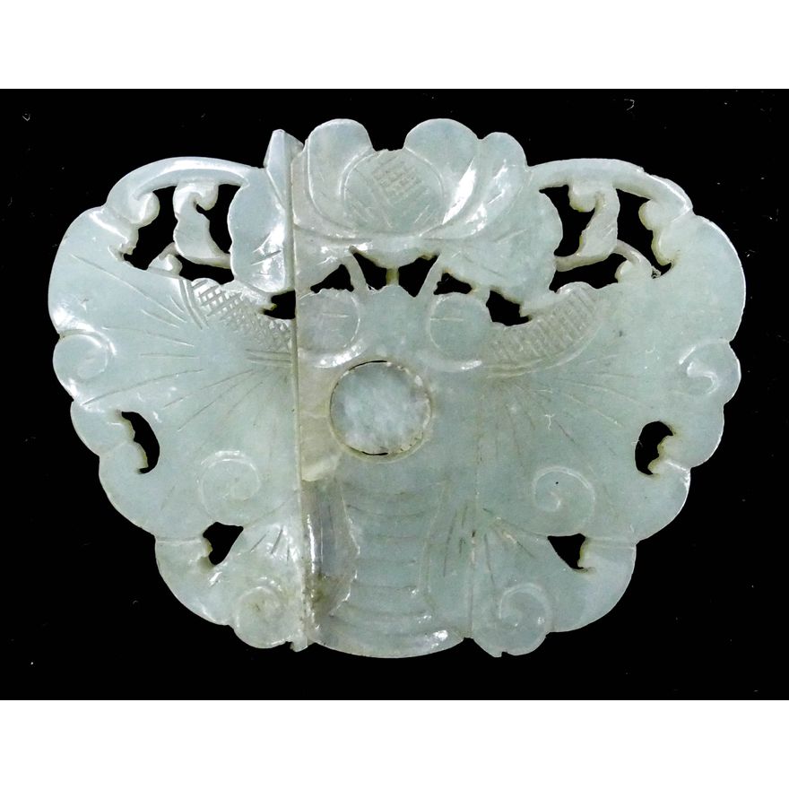 Chinese Qing Jade Moth Buckle