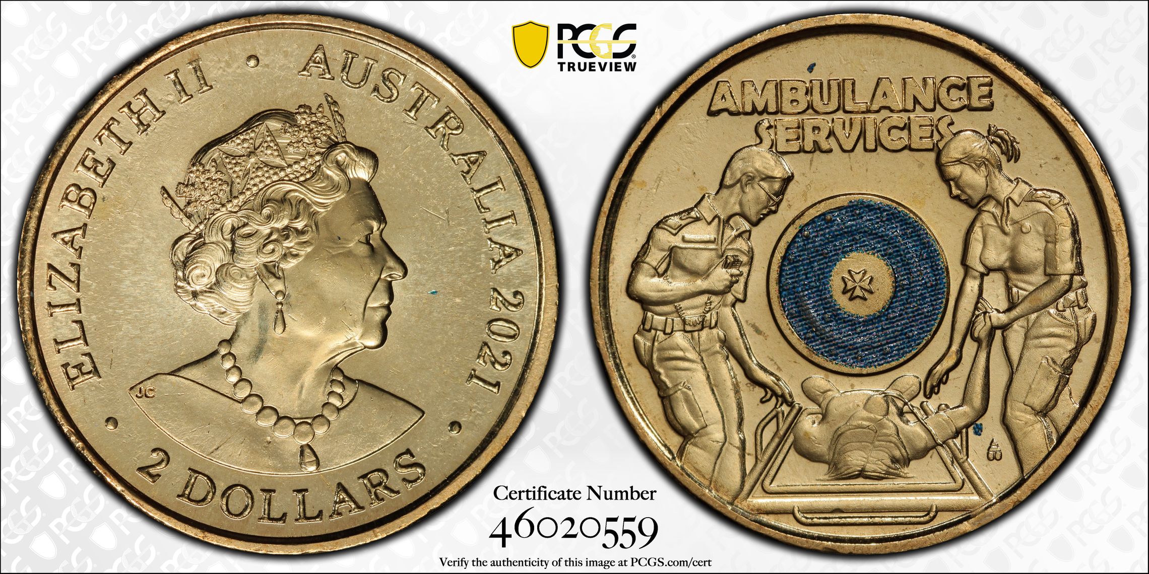 Ambulance Service - Colorized, Two Dollar, 2021, PCGS MS65
