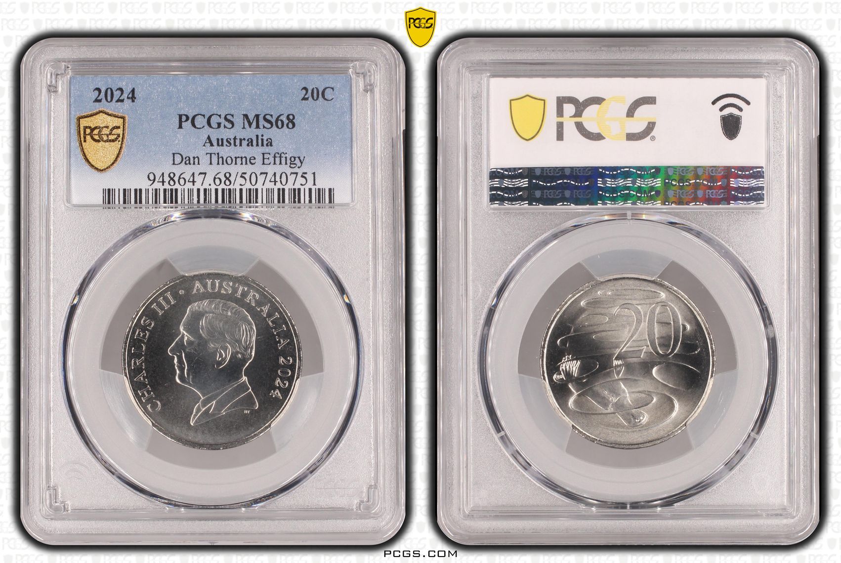 Dan Thorne Effigy , Twenty Cent, 2024, PCGS MS68