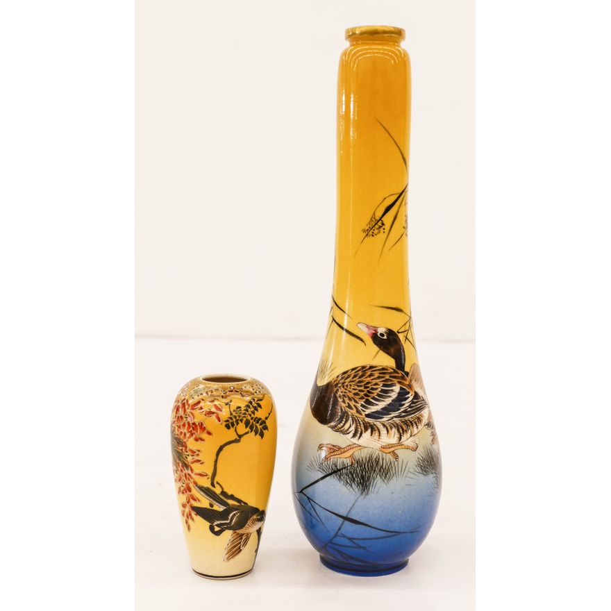 2pc Taizan Japanese Satsuma Cabinet Vases