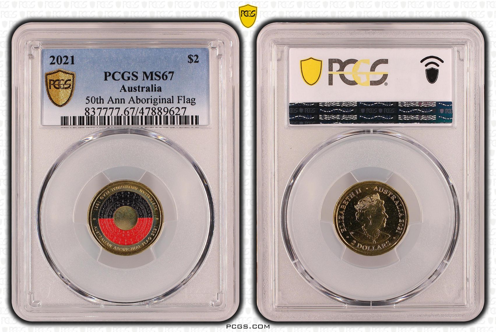 Elizabeth II, 50th Ann Aboriginal Flag, Two Dollar, 2021, PCGS MS67