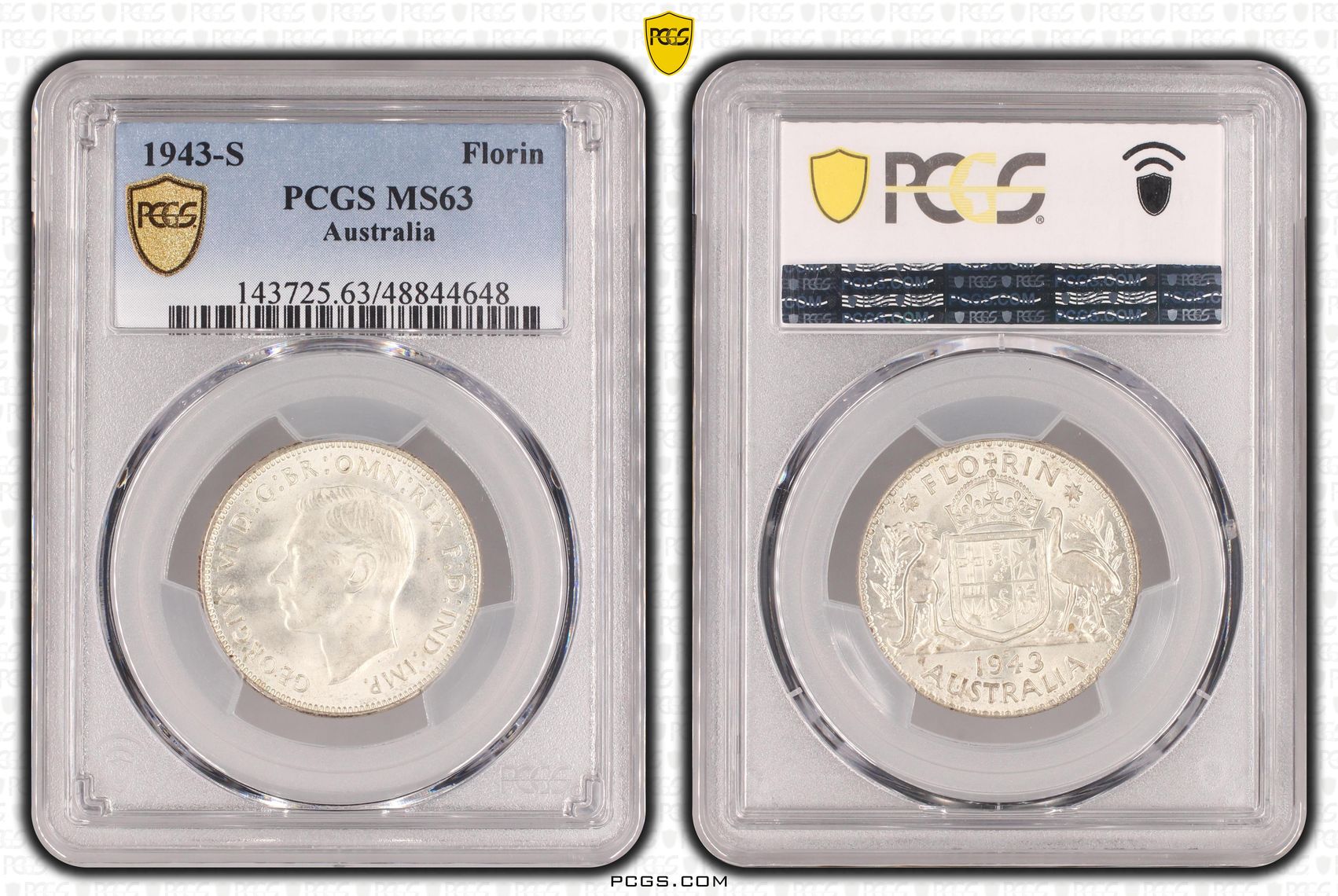 George VI, Florin, 1943-S, PCGS MS63