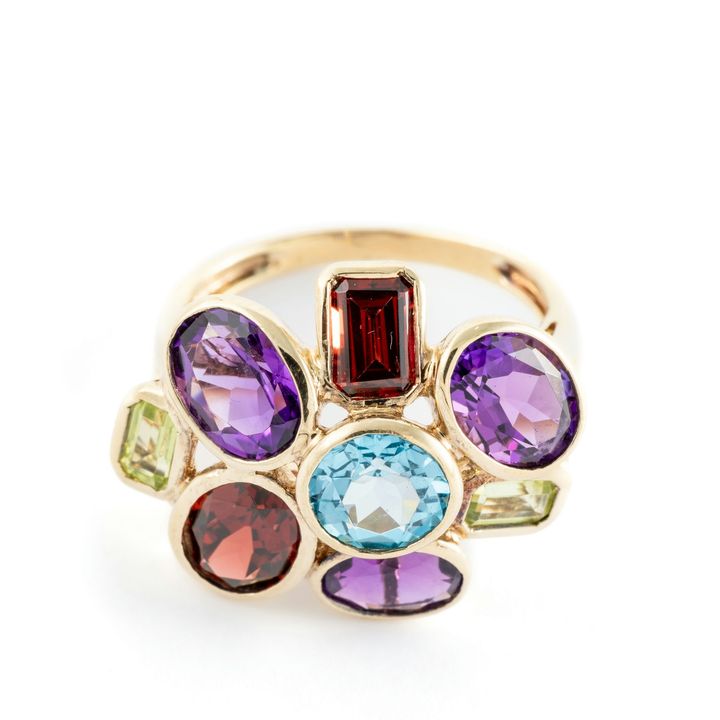 Multi Gemstone 9ct Gold Cluster Ring