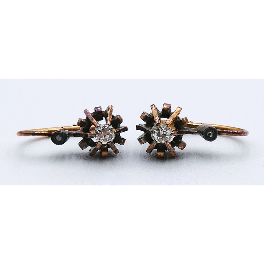 Pair Victorian 18k Rose Gold Diamond Earrings