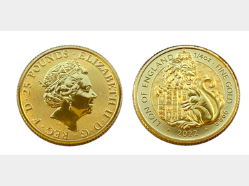 2022 ELIZABETH II LION OF ENGLAND 1/4oz GOLD 25 POUND COIN