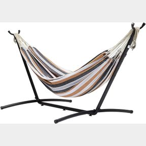 AMAZON BASICS DOUBLE 2 PERSON HEAVY DUTY HAMMOCK WITH SPACE SAVING STEEL STAND AND CARRYING CASE, 470LB CAPACITY, MULTICOLOR, 118