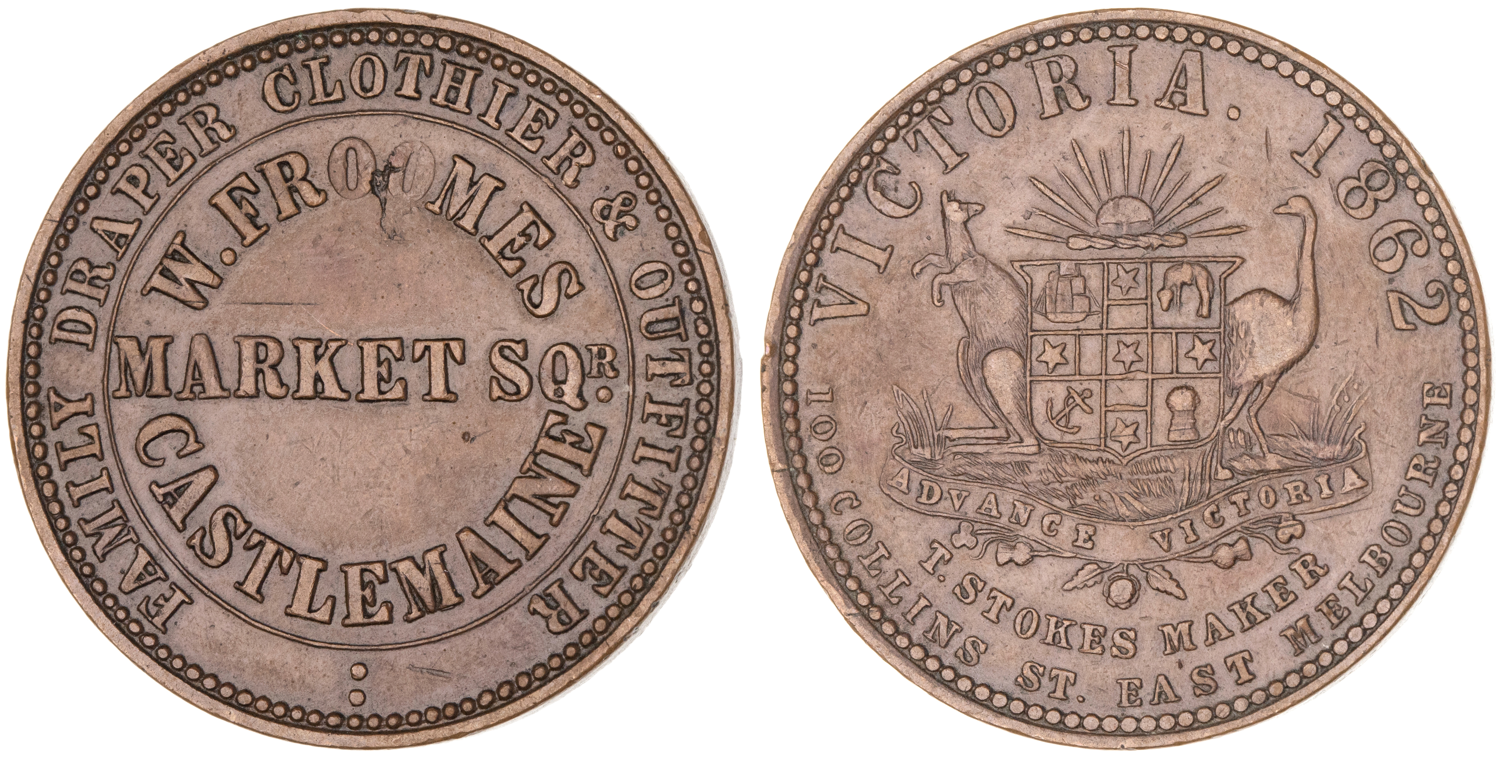 Castlemaine, Victoria, W. Froomes, Penny, 1862, VF