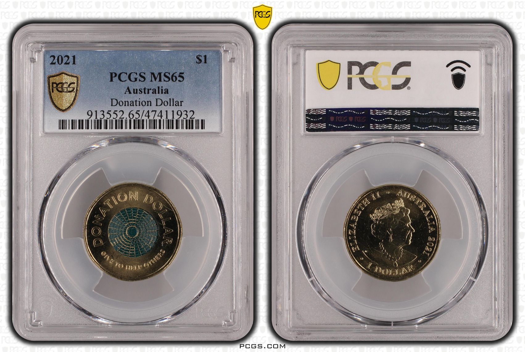 Elizabeth II, Donation Dollar, One Dollar, 2021, PCGS MS65