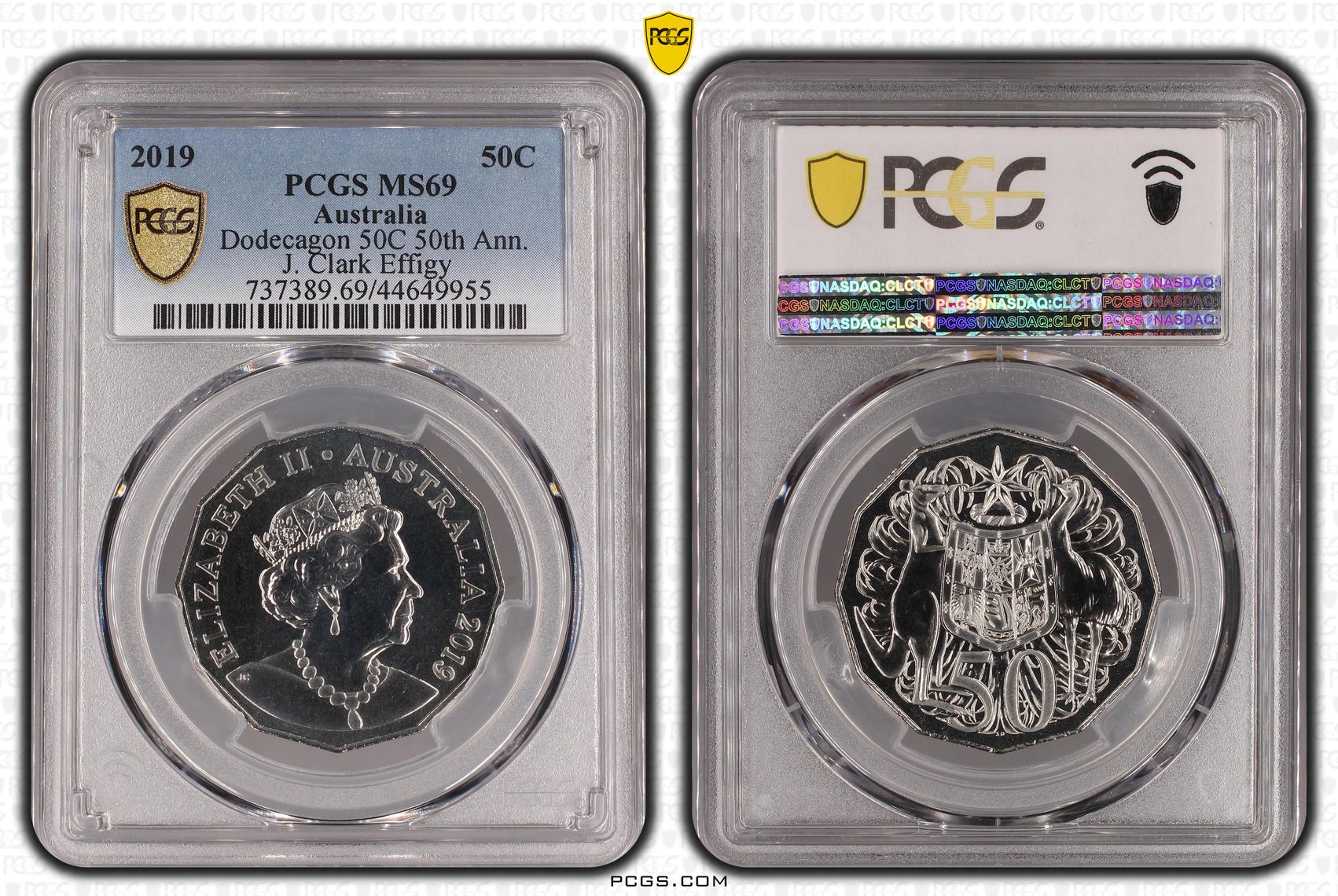 2019 Australia Fifty Cent, 50c Dodecagon 50C 50th Ann. J. Clark Effigy PCGS - MS69 -955