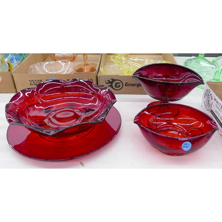 4pc Vintage Ruby Red Glassware - Largest 9.75''