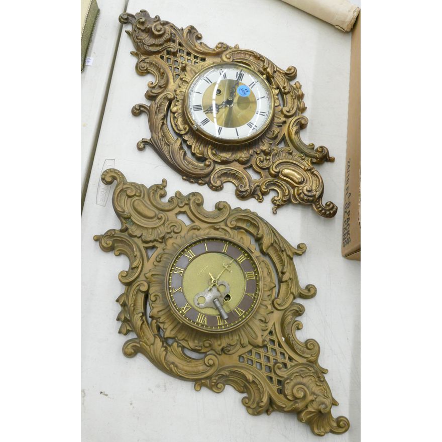 2pc Westwood Brass Baroque Wall Clocks 18''
