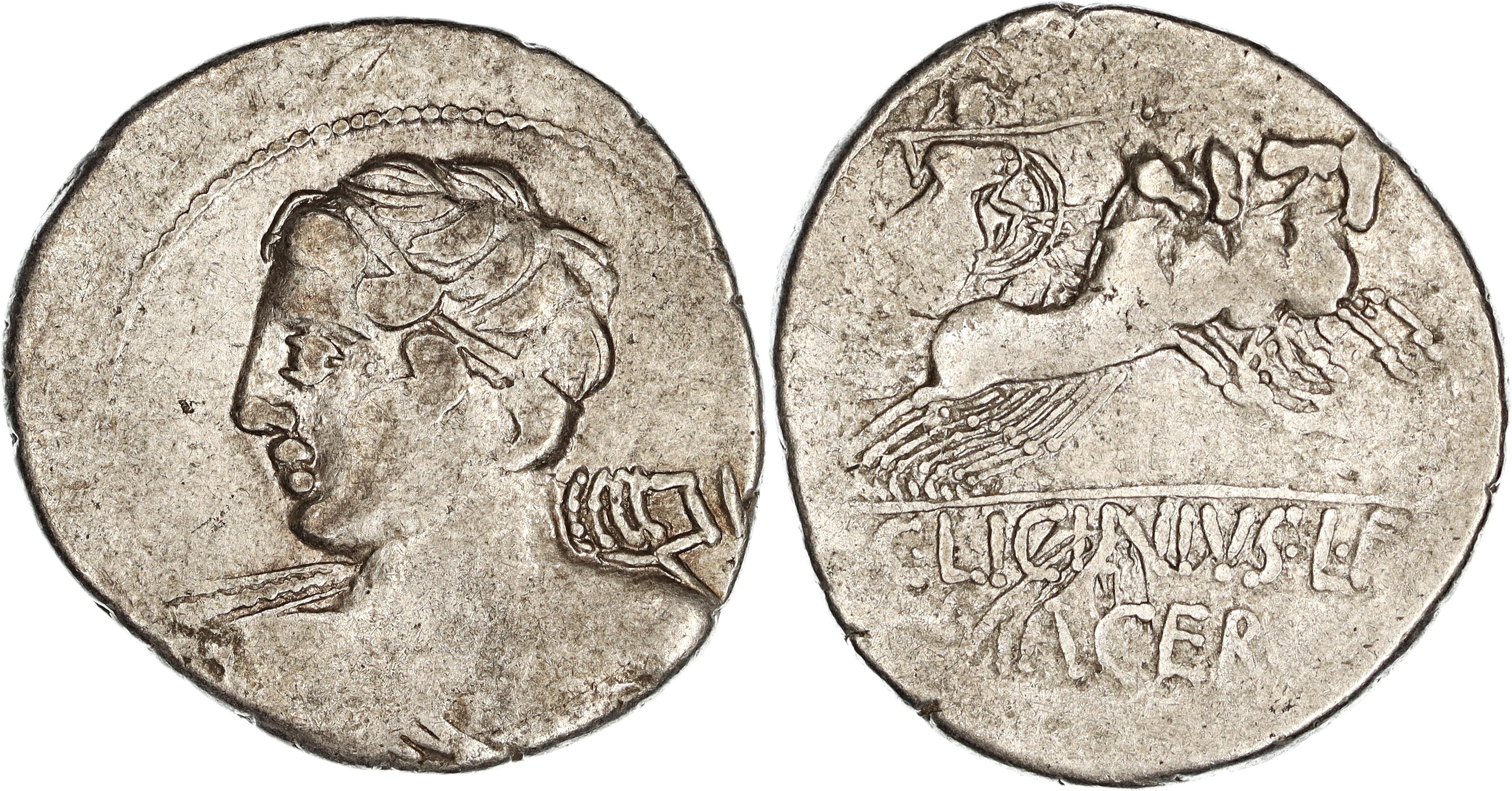 Roman Republic, C. Licinius L.f. Macer, Silver Denarius, 84 BC, gF-nVF