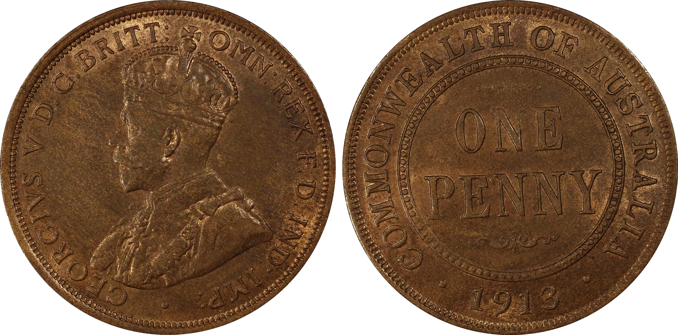 George V, Penny, 1913, PCGS MS63RB
