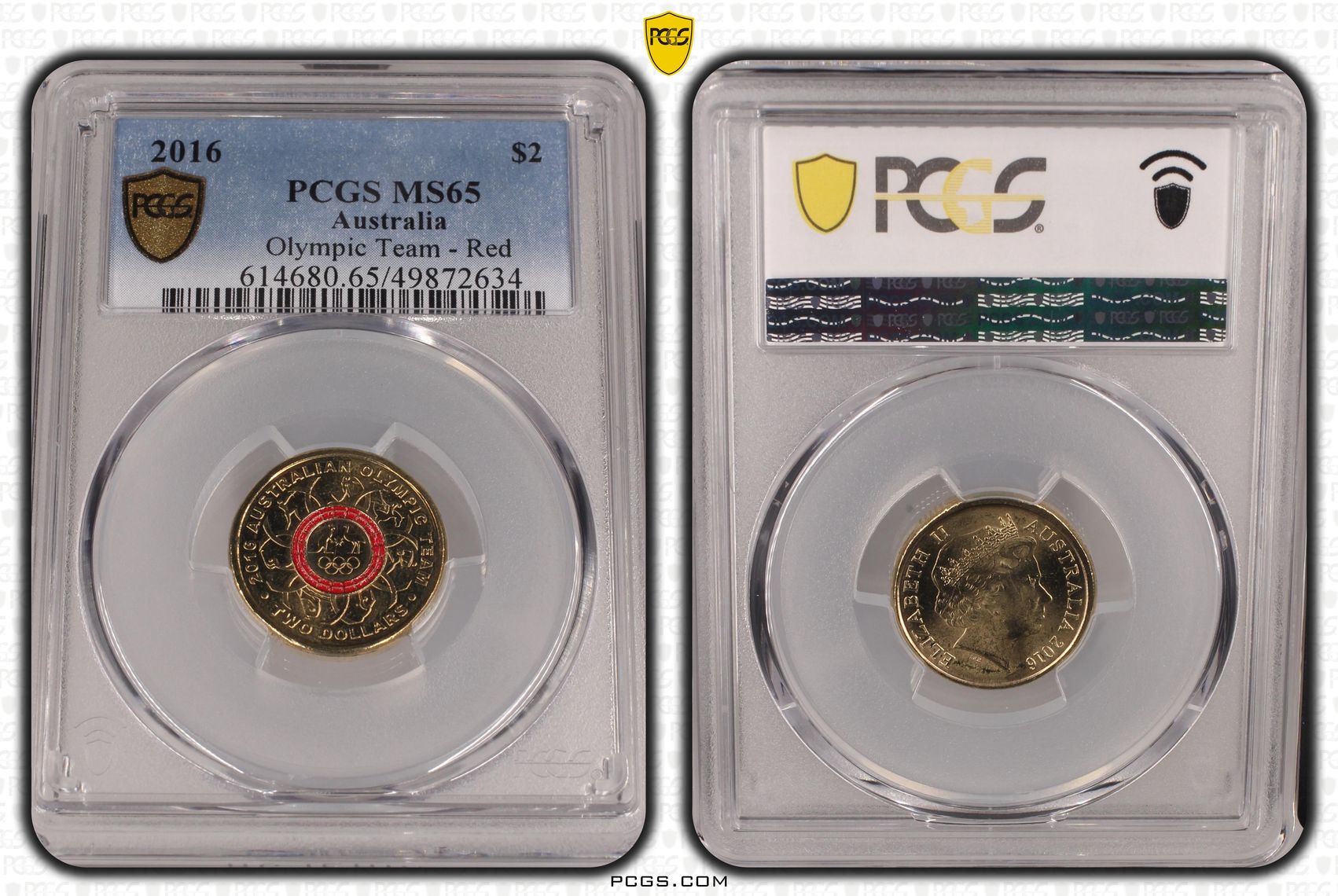 423 · Elizabeth II, Olympic Team - Red , Two Dollar, 2016, PCGS MS65