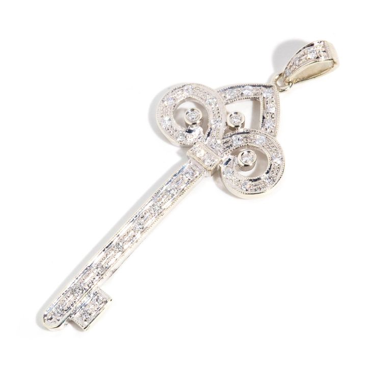 Diamond Set 9ct White Gold Key Pendant,