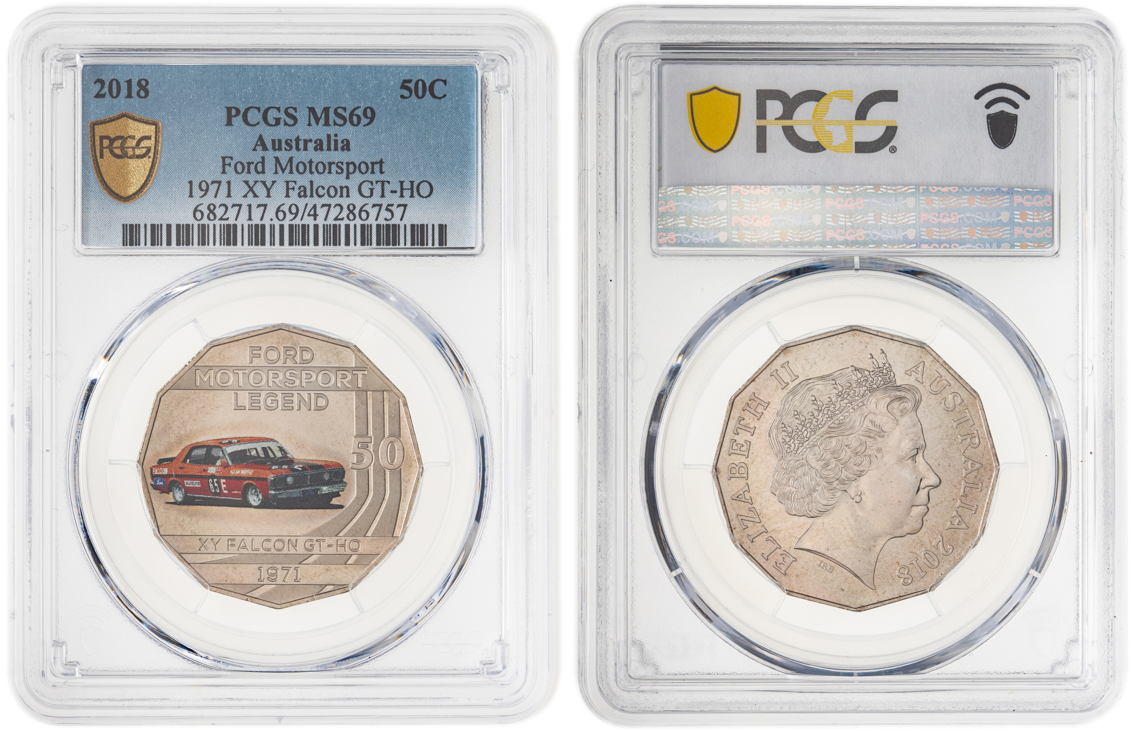 Elizabeth II, Ford Motorsport - 1971 XY Falcon GT-HO, Fifty Cent, 2018, PCGS MS69