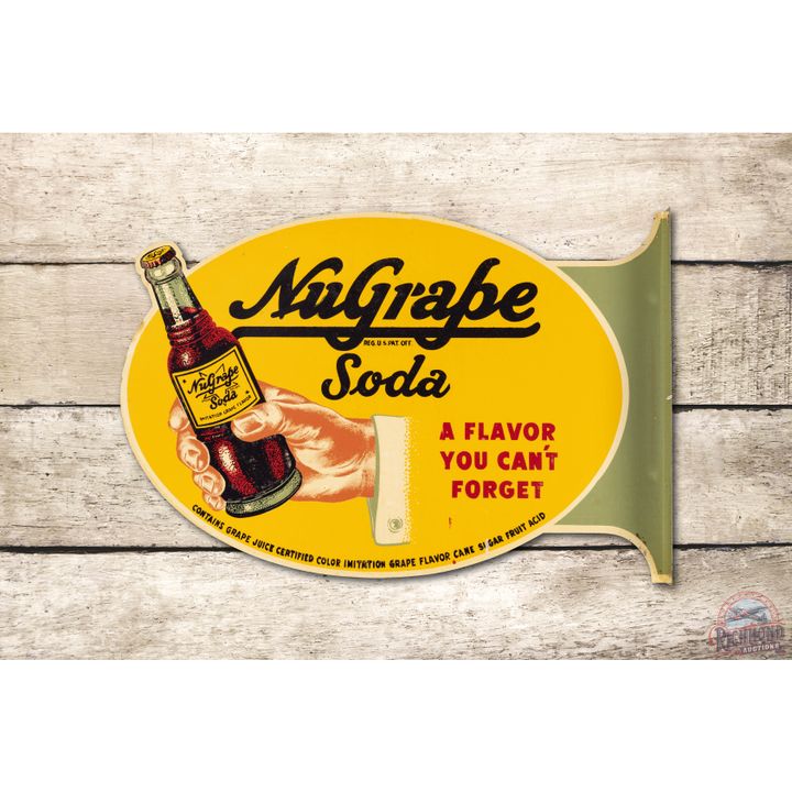 NuGrape Soda w/ Bottle Tin Flange Sign