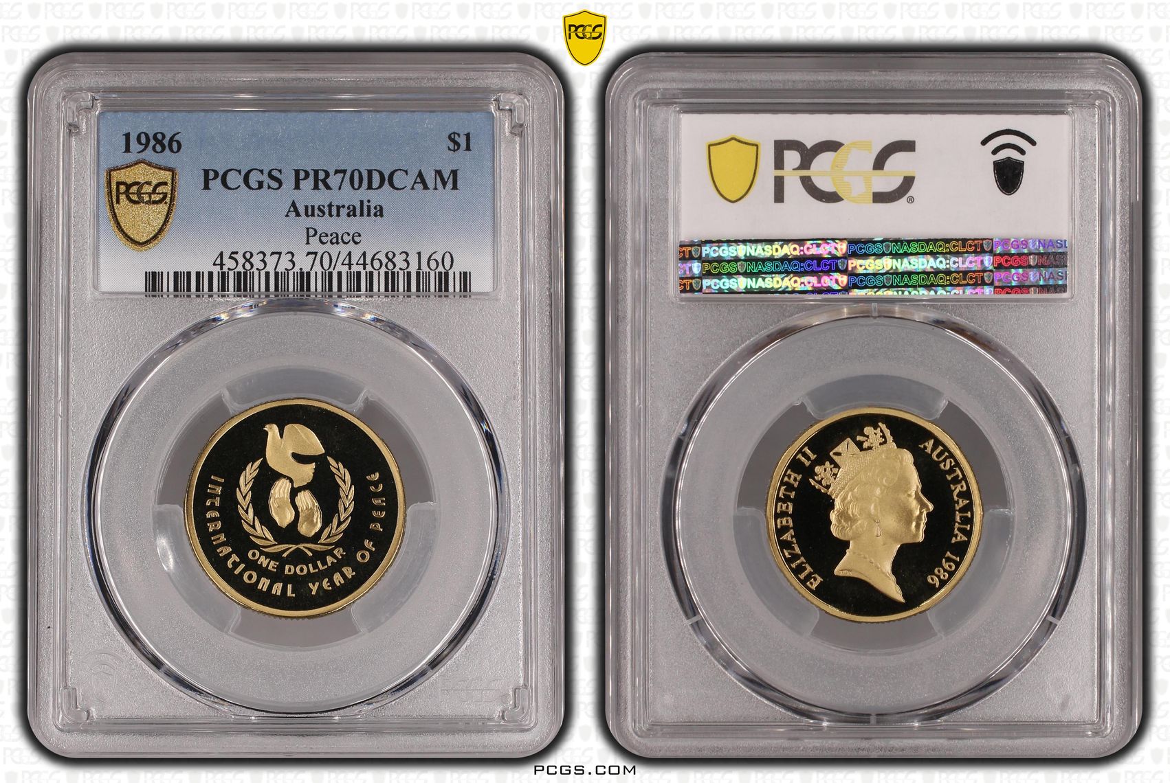 1986 Australia One Dollar, $1 Peace PCGS - PR70DCAM POP 27/0 -160