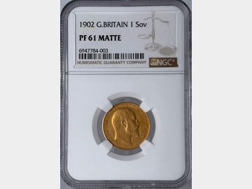 1902 EDWARD VII MATTE PROOF GOLD SOVEREIGN PF61 MATTE