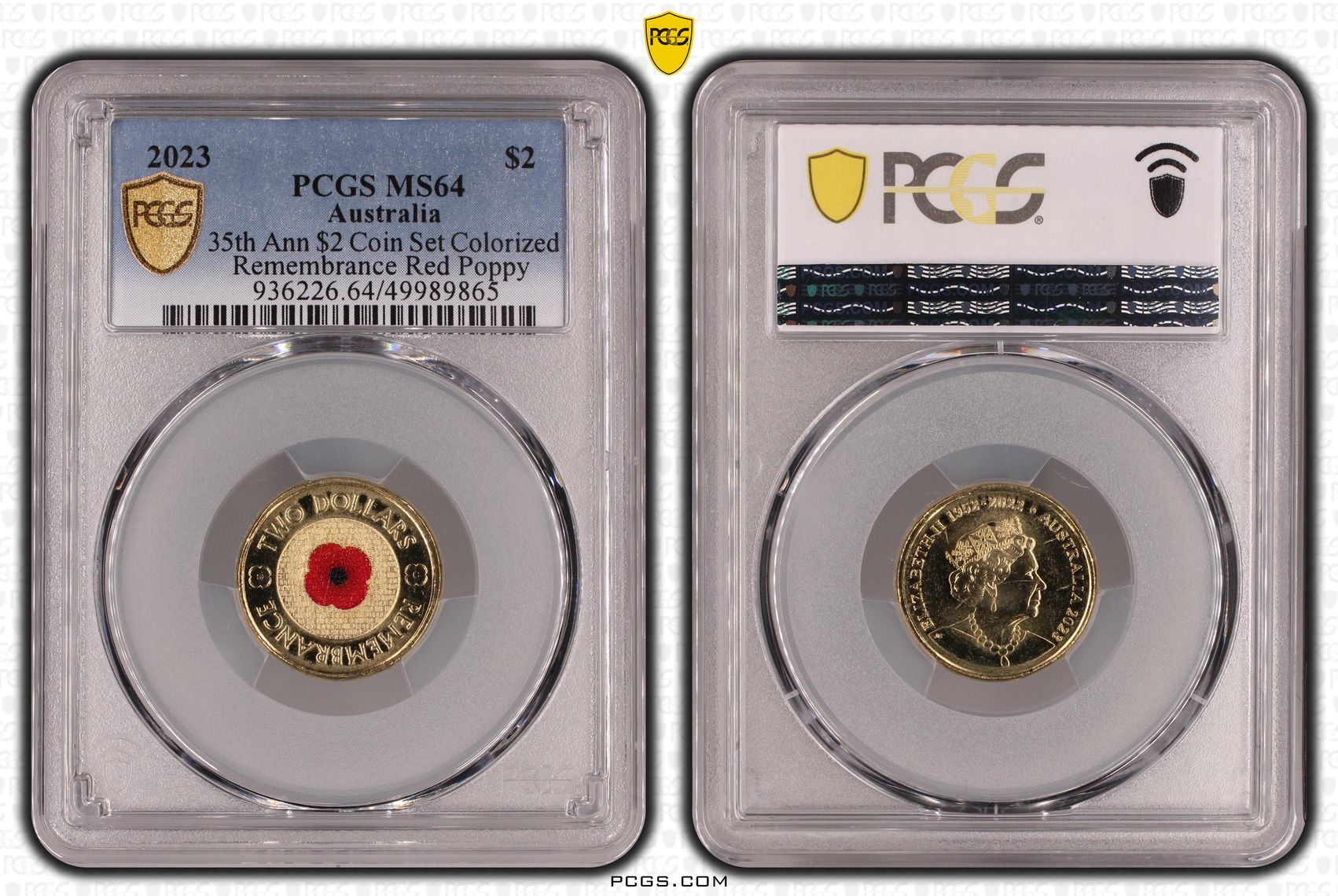35th Ann $2 Coin Set Colorized Remembrance Red Poppy , Two Dollar, 2023, PCGS MS64