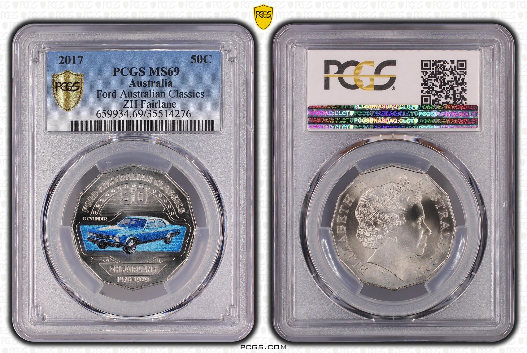 Elizabeth II, Ford Australian Classics - ZH Fairlane , Fifty Cent, 2017, PCGS MS69