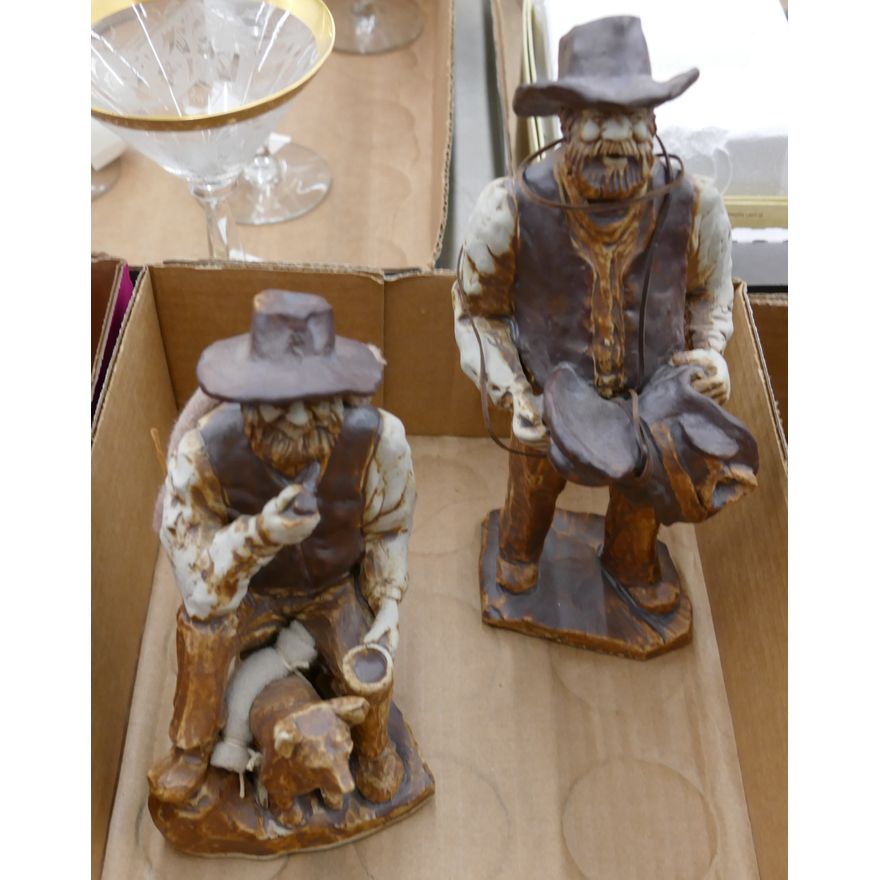 Box 2pc Fox Hill Farm Cowboy Pottery Sculptures