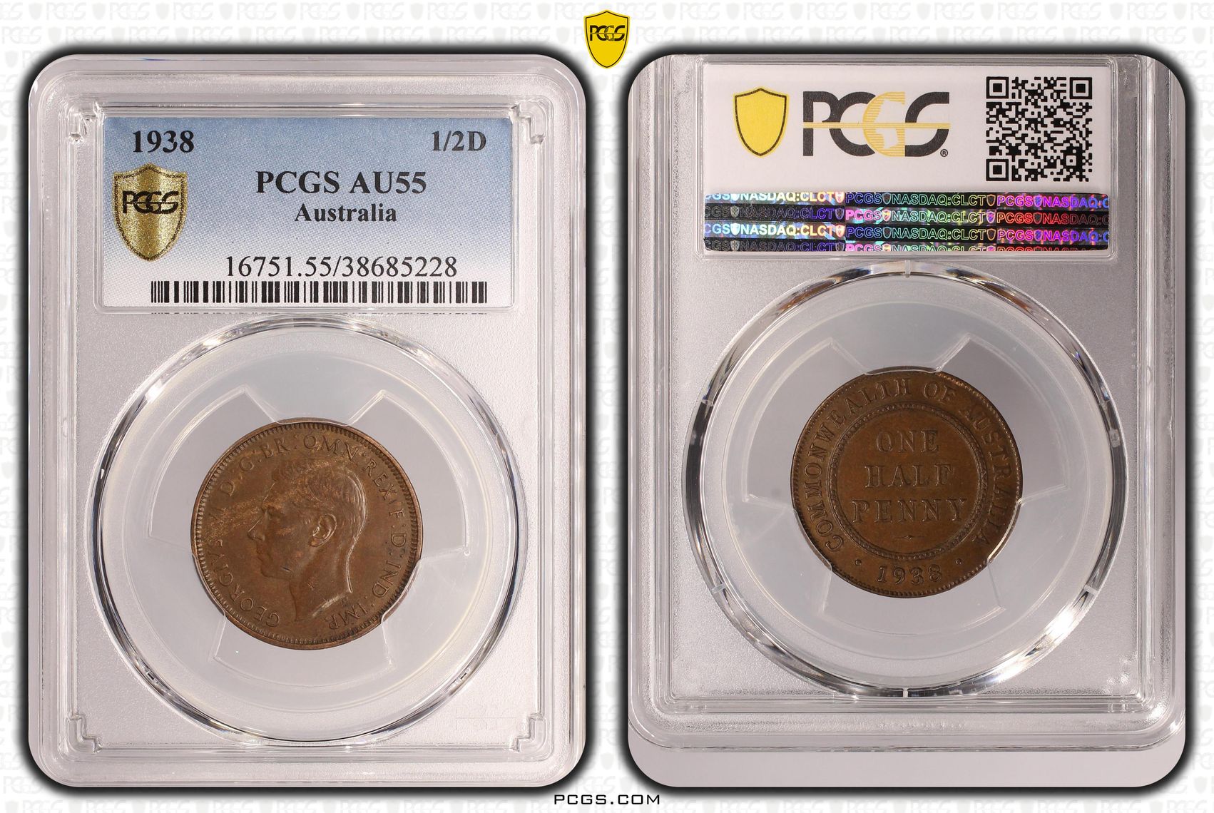 Halfpenny, 1938, PCGS AU55BN