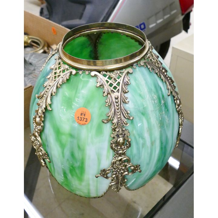 Old Green Slag Glass Lamp Shade- 8x8'' with some damage