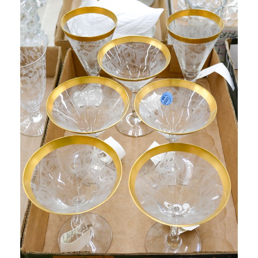 Box 7pc Morgantown La Belle Gilt Rimmed Stemware