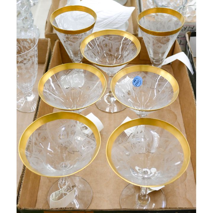 Box 7pc Morgantown La Belle Gilt Rimmed Stemware