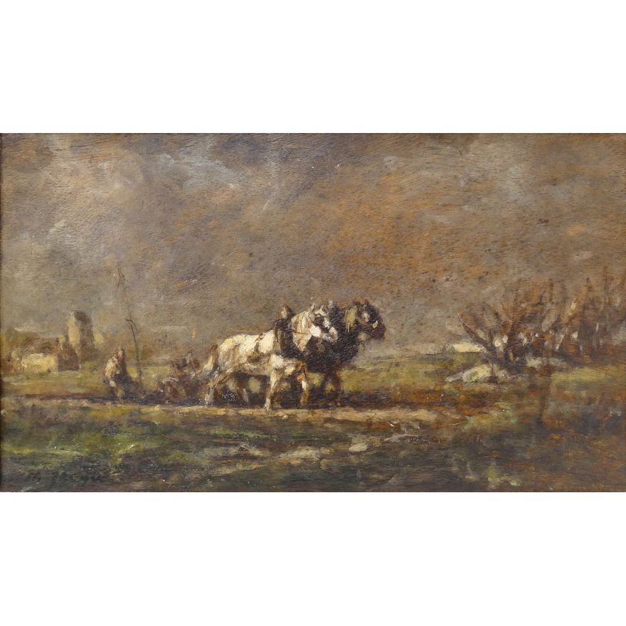 Marcel Jacque (1906-1981 France) 'Plowing the Field' Oil on Panel