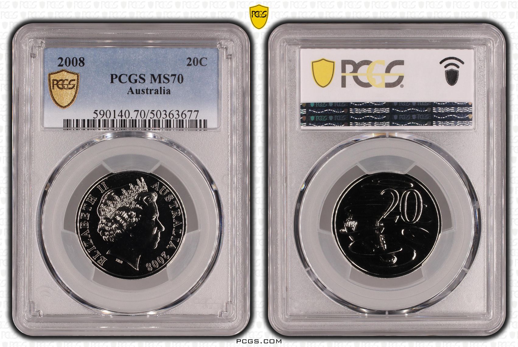 POP 21/0, Twenty Cent, 2008, PCGS MS70