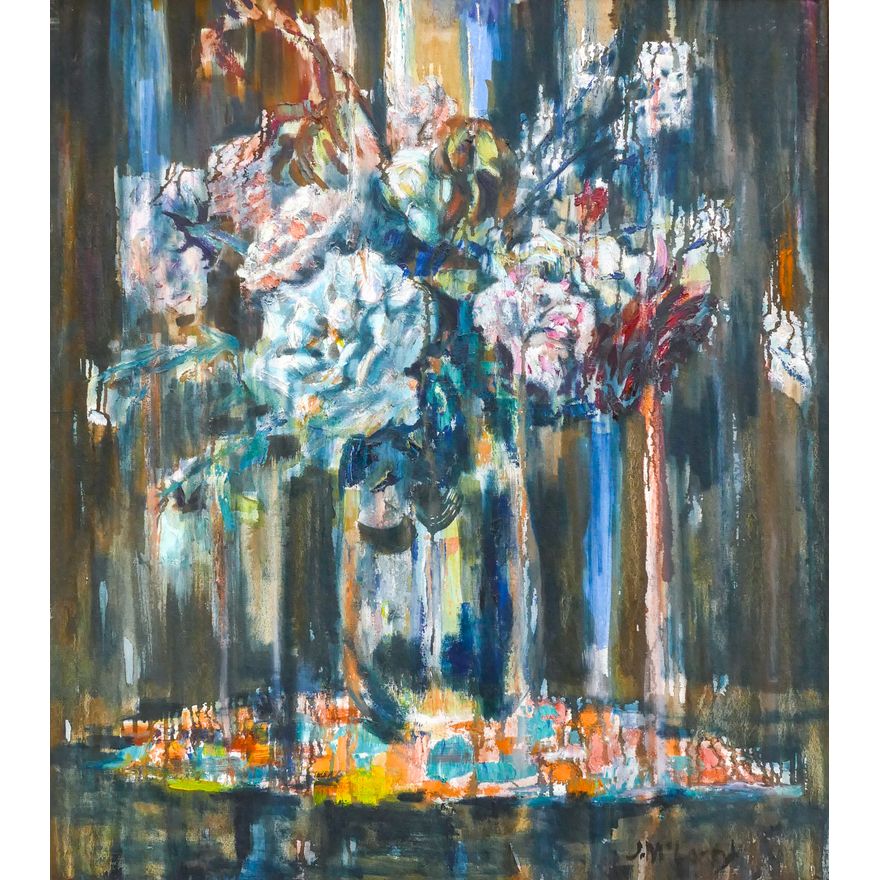 Jack McLarty ''Blue Bouqet'' Signed 1961 Oil on Canvas Framed 41.5''x37.25''.