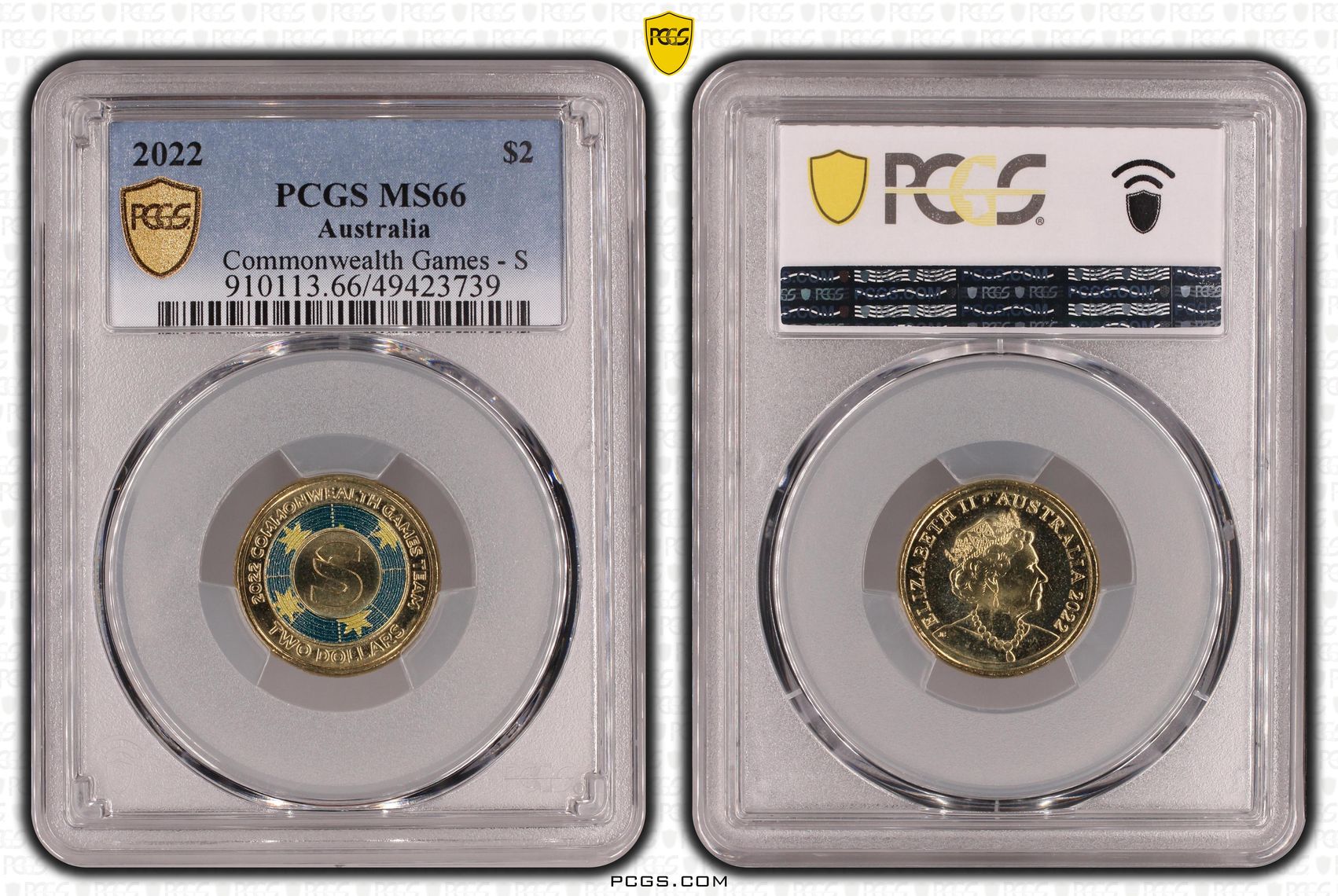 Commonwealth Games - S Colourised, Two Dollar, 2022, PCGS MS66