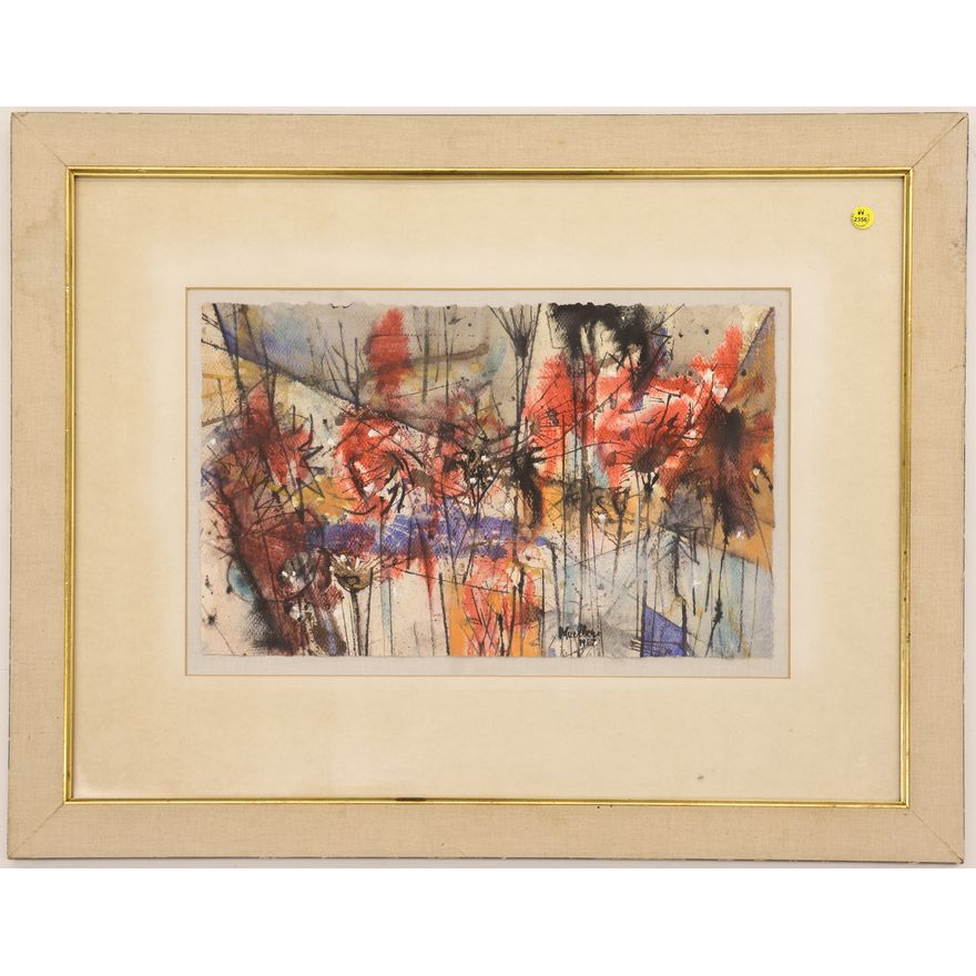 Signed Mueller ''Untitled'' (Abstract) 1967 Watercolor Framed 25''x31.5''